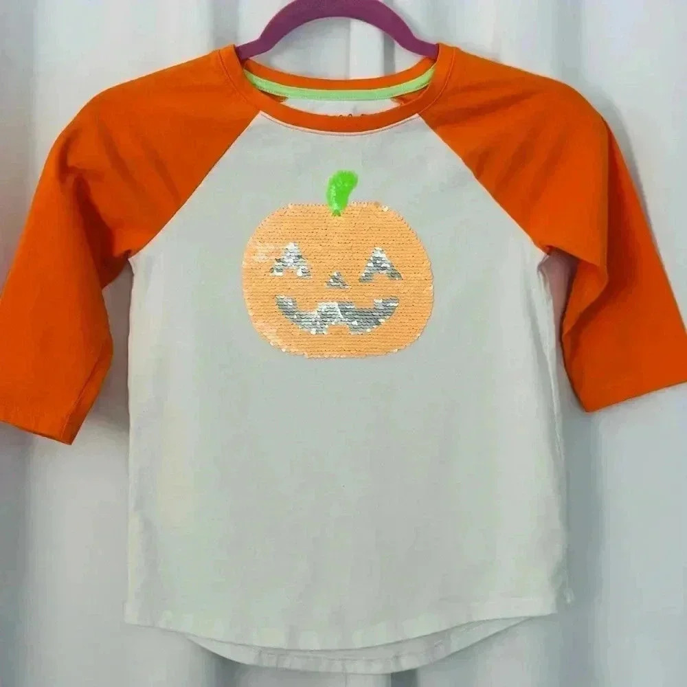 Cat and Jack Pumpkin Flip Sequins Tee and Gray Taco tee (610) - Picture 3 of 13